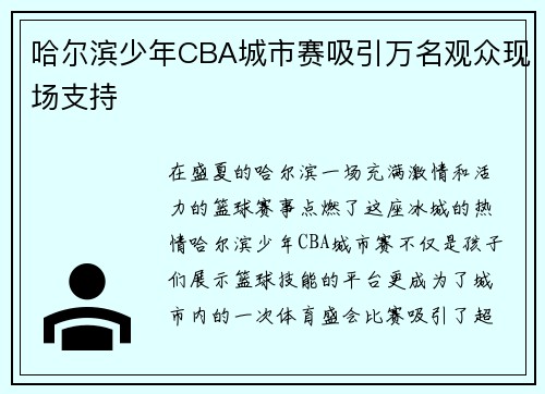 哈尔滨少年CBA城市赛吸引万名观众现场支持